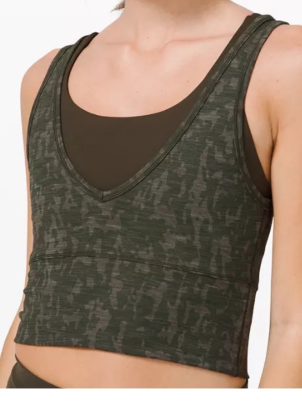 Lululemon Camo Power Pivot Tank Olive Green Size 6‎ Athleisure Workout Running